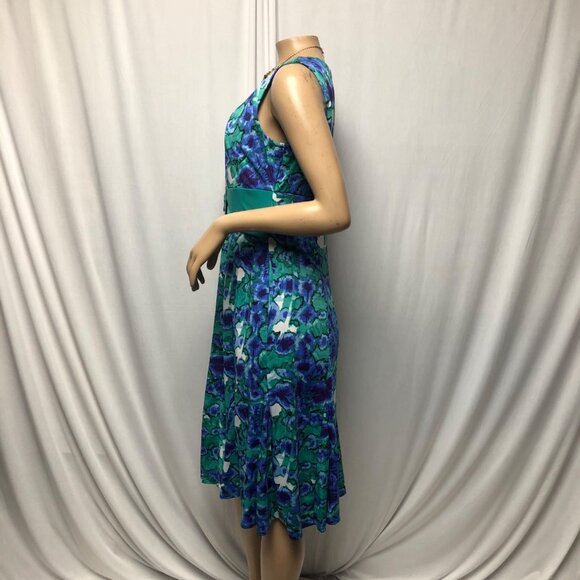 Perceptions New York Dress Womens Sz Medium Blue Green Sleeveless Floral Stretch - Picture 4 of 9